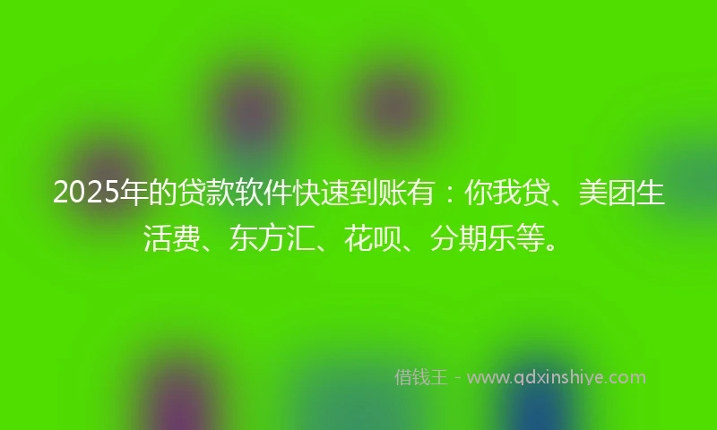 2025年的贷款软件快速到账有：你我贷、美团生活费、东方汇、花呗、分期乐等。