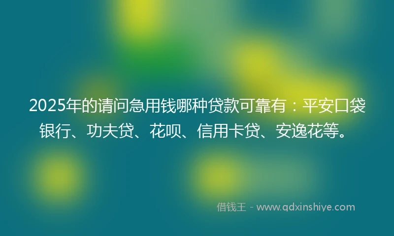 2025年的请问急用钱哪种贷款可靠有：平安口袋银行、功夫贷、花呗、信用卡贷、安逸花等。