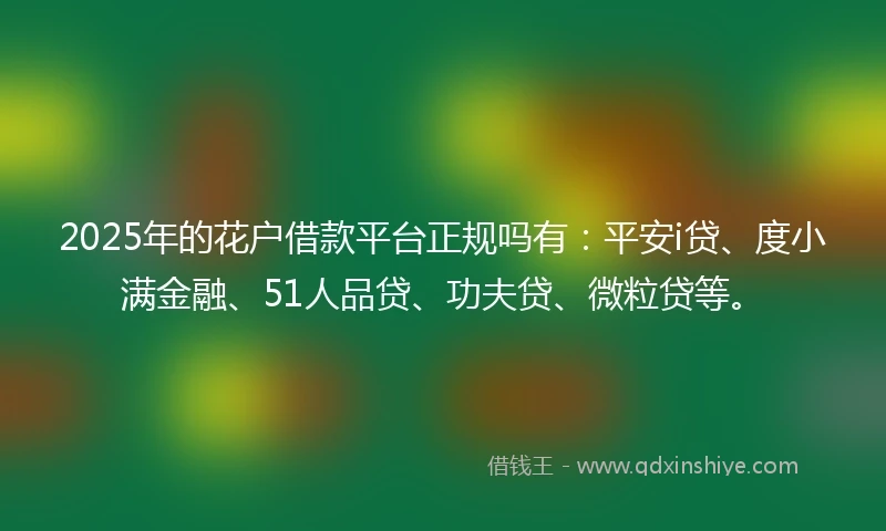 2025年的花户借款平台正规吗有：平安i贷、度小满金融、51人品贷、功夫贷、微粒贷等。