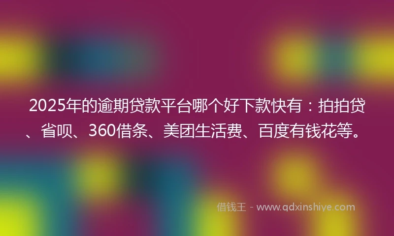 2025年的逾期贷款平台哪个好下款快有：拍拍贷、省呗、360借条、美团生活费、百度有钱花等。