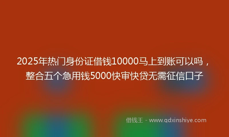 2025年热门身份证借钱10000马上到账可以吗，整合五个急用钱5000快审快贷无需征信口子