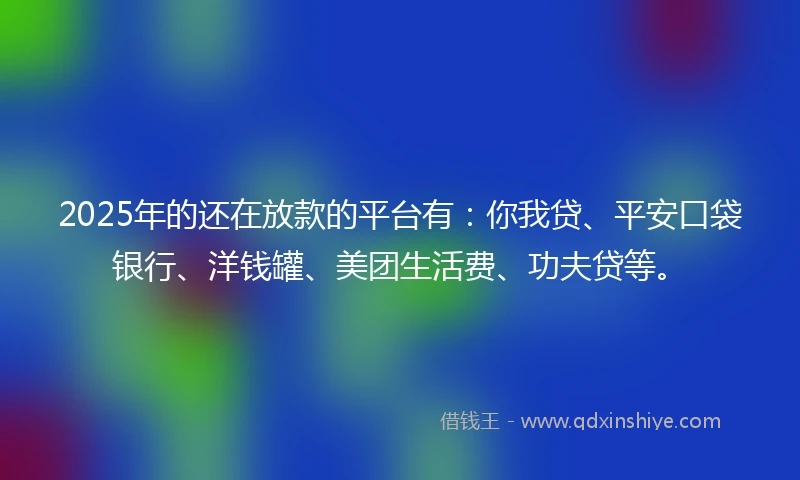 2025年的还在放款的平台有：你我贷、平安口袋银行、洋钱罐、美团生活费、功夫贷等。
