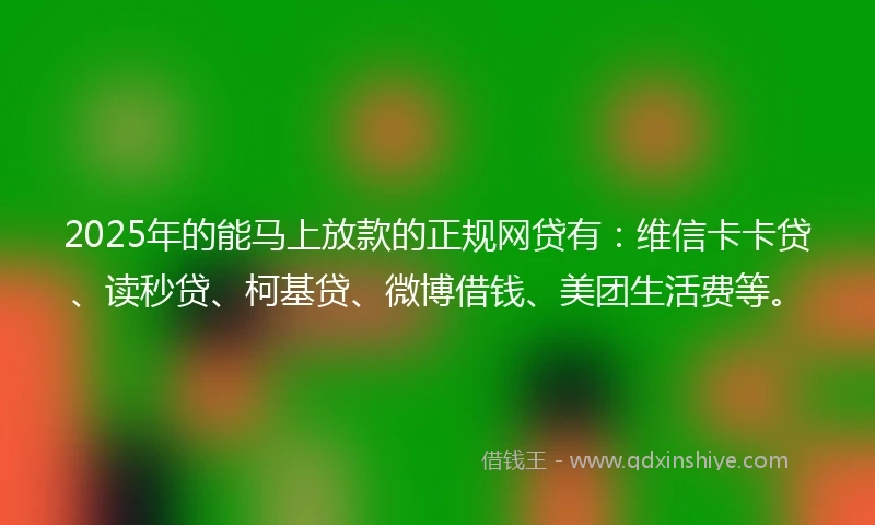2025年的能马上放款的正规网贷有：维信卡卡贷、读秒贷、柯基贷、微博借钱、美团生活费等。