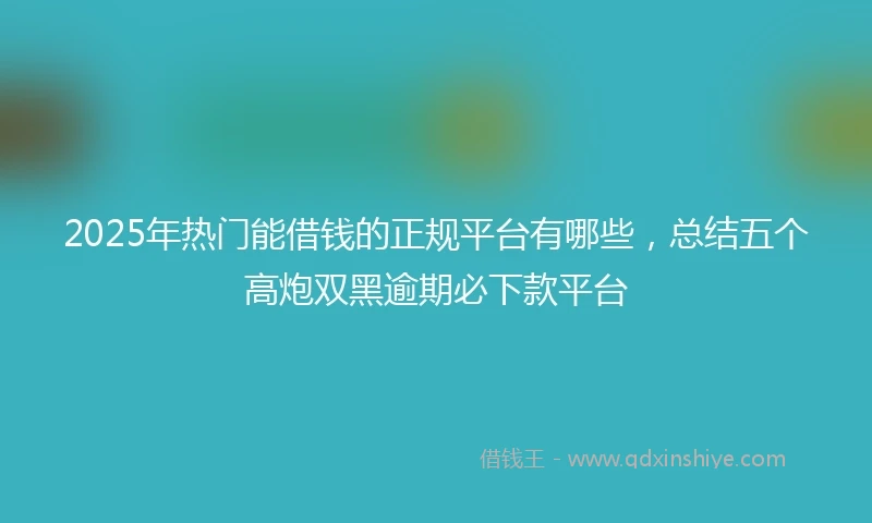 2025年热门能借钱的正规平台有哪些，总结五个高炮双黑逾期必下款平台