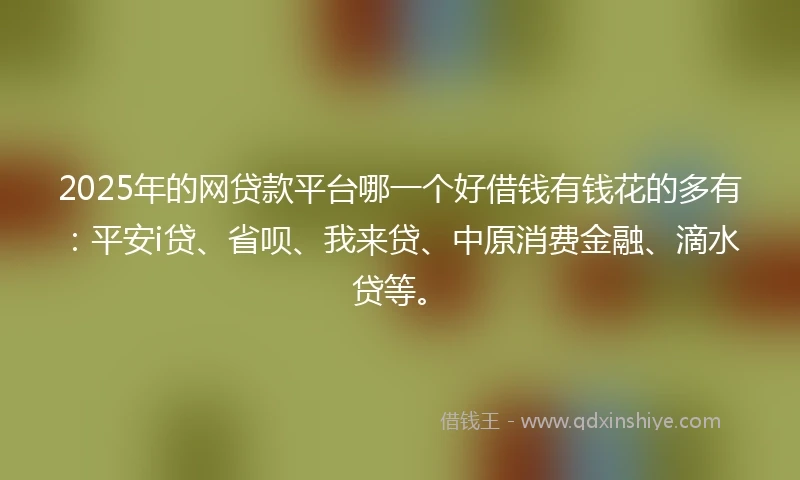 2025年的网贷款平台哪一个好借钱有钱花的多有：平安i贷、省呗、我来贷、中原消费金融、滴水贷等。