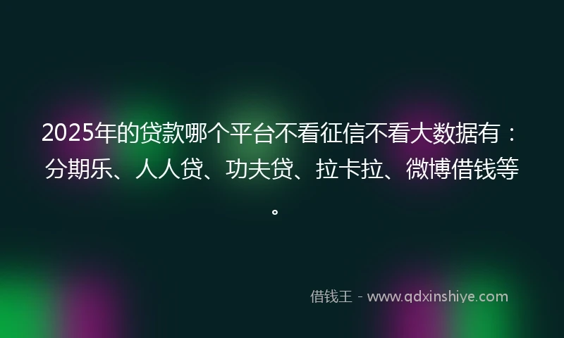 2025年的贷款哪个平台不看征信不看大数据有：分期乐、人人贷、功夫贷、拉卡拉、微博借钱等。