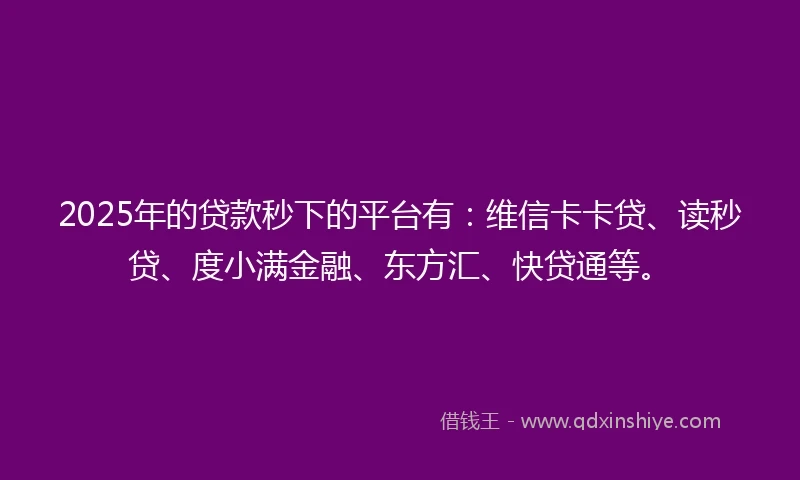 2025年的贷款秒下的平台有:维信卡卡贷、读秒贷、度小满金融、东方汇、快贷通等。