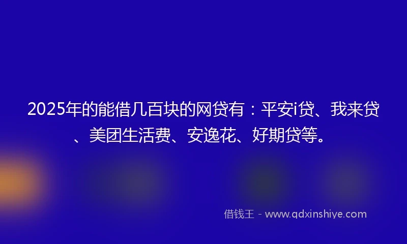 2025年的能借几百块的网贷有：平安i贷、我来贷、美团生活费、安逸花、好期贷等。