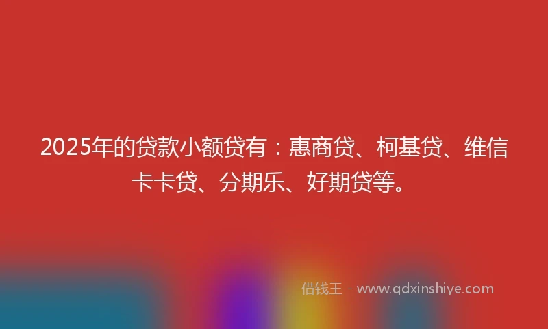 2025年的贷款小额贷有：惠商贷、柯基贷、维信卡卡贷、分期乐、好期贷等。