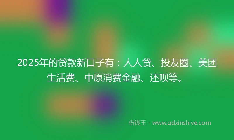2025年的贷款新口子有：人人贷、投友圈、美团生活费、中原消费金融、还呗等。