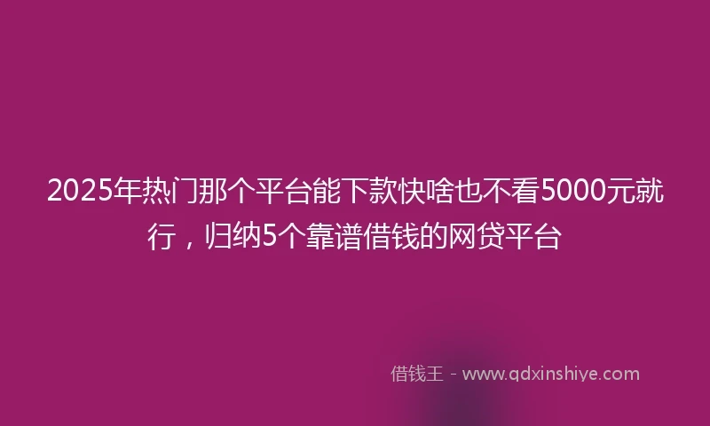 2025年热门那个平台能下款快啥也不看5000元就行，归纳5个靠谱借钱的网贷平台