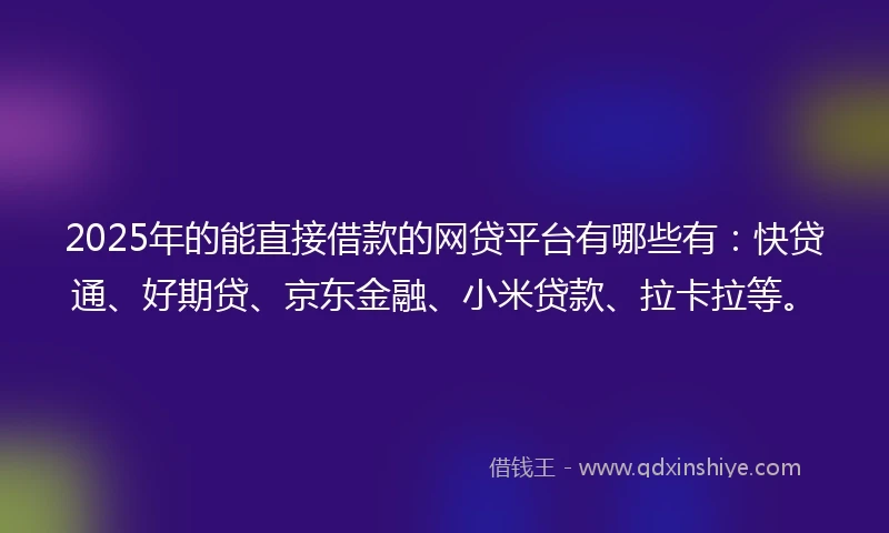 2025年的能直接借款的网贷平台有哪些有：快贷通、好期贷、京东金融、小米贷款、拉卡拉等。