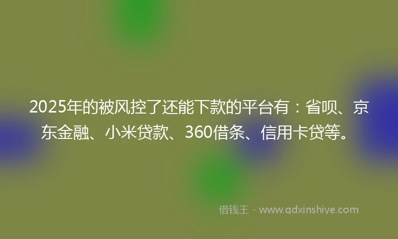 2025年的被风控了还能下款的平台有:省呗、京东金融、小米贷款、360借条、信用卡贷等。
