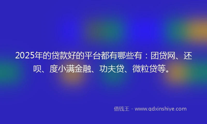 2025年的贷款好的平台都有哪些有：团贷网、还呗、度小满金融、功夫贷、微粒贷等。