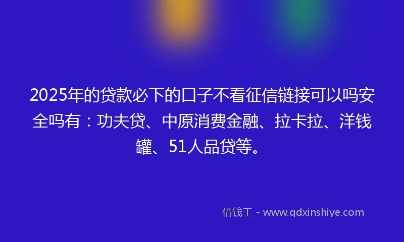 2025年的贷款必下的口子不看征信链接可以吗安全吗有：功夫贷、中原消费金融、拉卡拉、洋钱罐、51人品贷等。