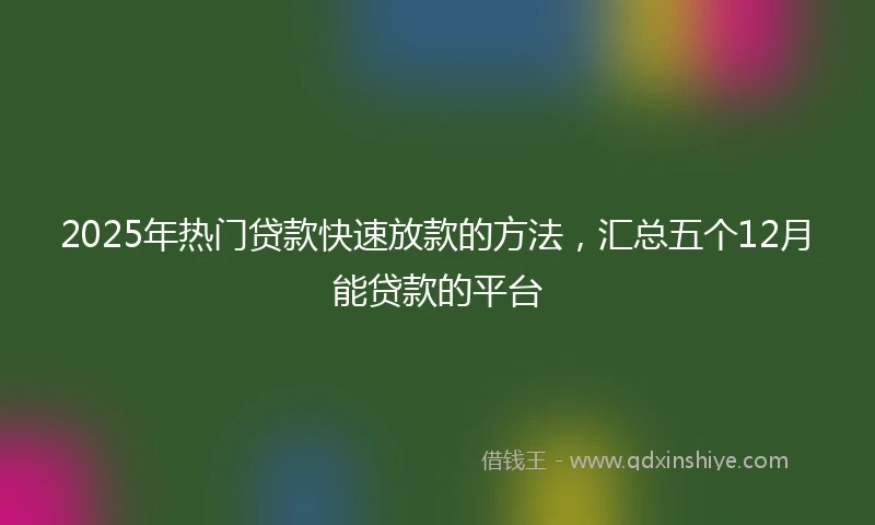 2025年热门贷款快速放款的方法，汇总五个12月能贷款的平台