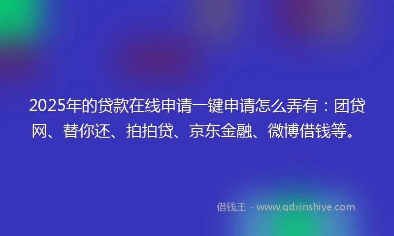 2025年的贷款在线申请一键申请怎么弄有：团贷网、替你还、拍拍贷、京东金融、微博借钱等。