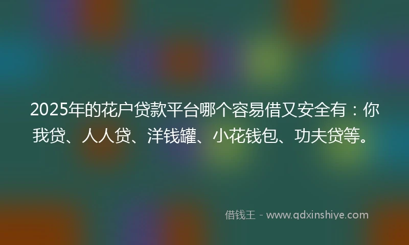 2025年的花户贷款平台哪个容易借又安全有:你我贷、人人贷、洋钱罐、小花钱包、功夫贷等。