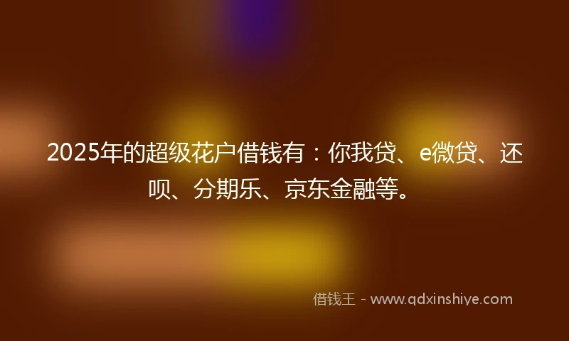 2025年的超级花户借钱有：你我贷、e微贷、还呗、分期乐、京东金融等。