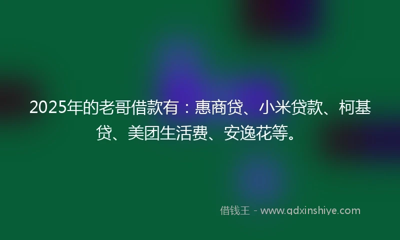 2025年的老哥借款有：惠商贷、小米贷款、柯基贷、美团生活费、安逸花等。