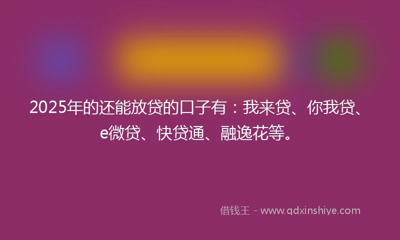 2025年的还能放贷的口子有:我来贷、你我贷、e微贷、快贷通、融逸花等。