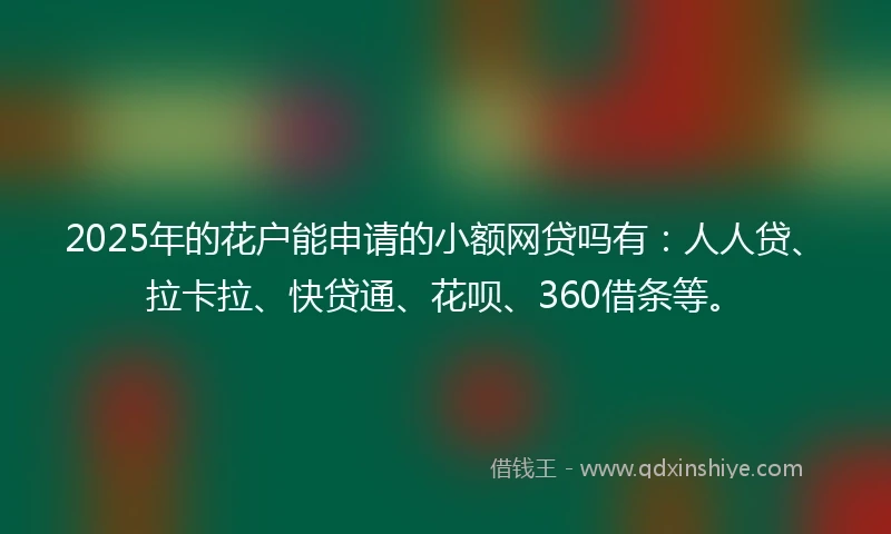 2025年的花户能申请的小额网贷吗有：人人贷、拉卡拉、快贷通、花呗、360借条等。
