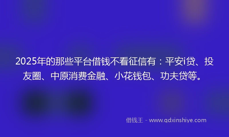 2025年的那些平台借钱不看征信有：平安i贷、投友圈、中原消费金融、小花钱包、功夫贷等。