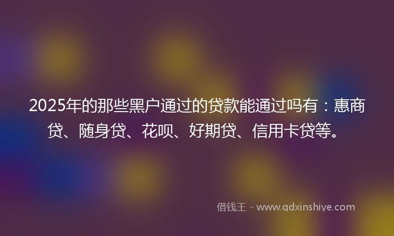 2025年的那些黑户通过的贷款能通过吗有：惠商贷、随身贷、花呗、好期贷、信用卡贷等。