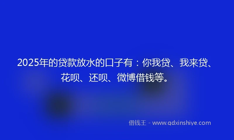 2025年的贷款放水的口子有：你我贷、我来贷、花呗、还呗、微博借钱等。