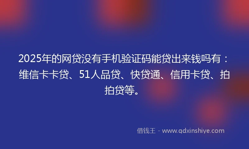 2025年的网贷没有手机验证码能贷出来钱吗有：维信卡卡贷、51人品贷、快贷通、信用卡贷、拍拍贷等。