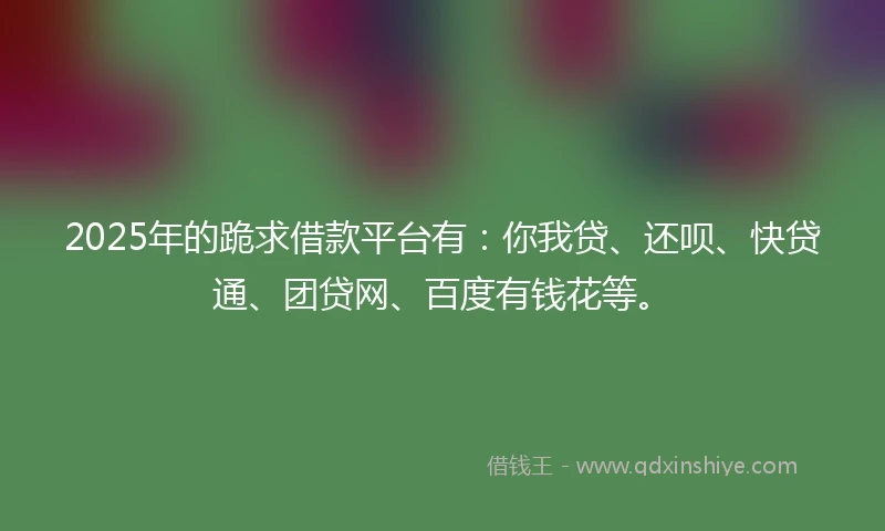 2025年的跪求借款平台有：你我贷、还呗、快贷通、团贷网、百度有钱花等。