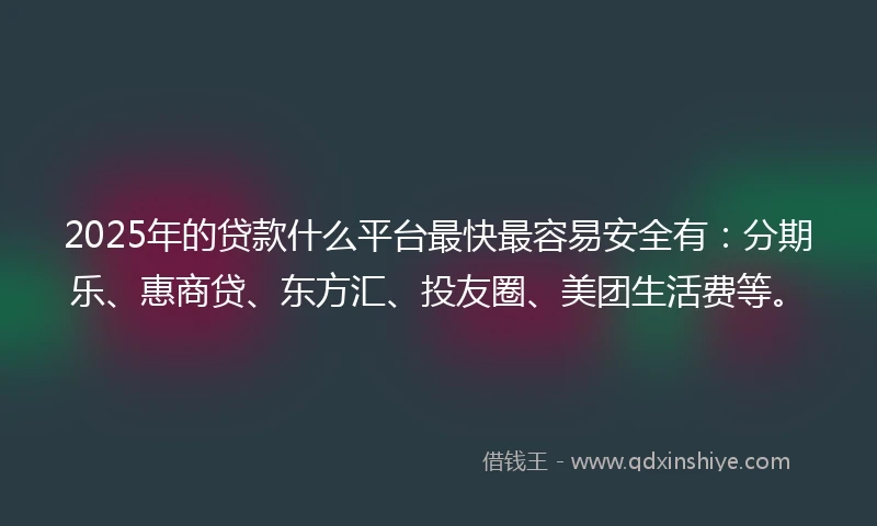 2025年的贷款什么平台最快最容易安全有：分期乐、惠商贷、东方汇、投友圈、美团生活费等。