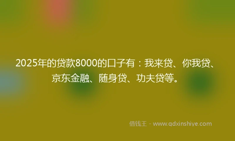 2025年的贷款8000的口子有：我来贷、你我贷、京东金融、随身贷、功夫贷等。