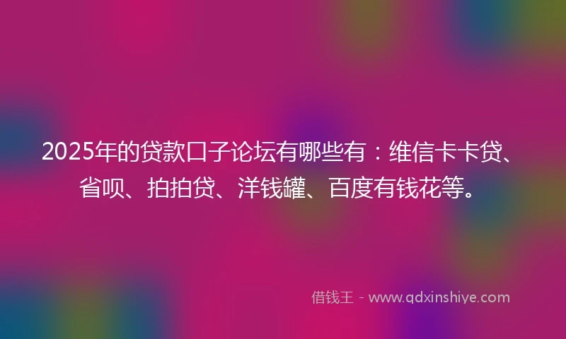 2025年的贷款口子论坛有哪些有：维信卡卡贷、省呗、拍拍贷、洋钱罐、百度有钱花等。
