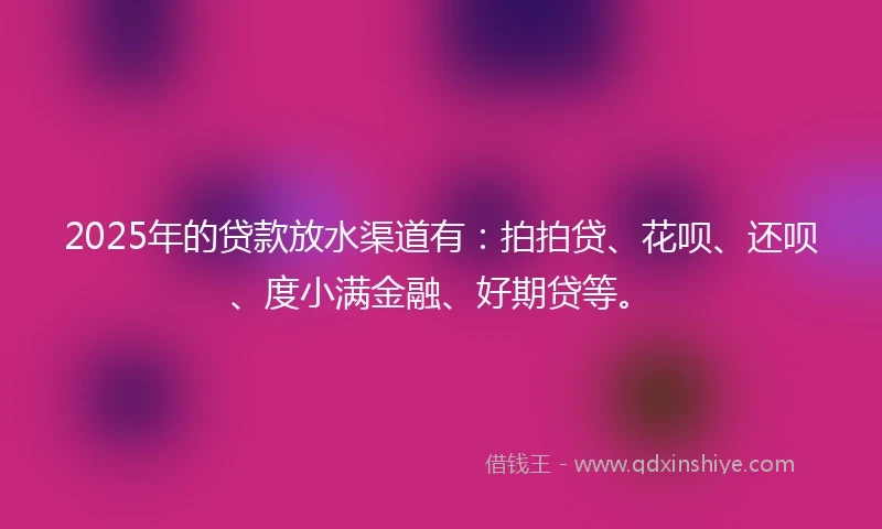 2025年的贷款放水渠道有：拍拍贷、花呗、还呗、度小满金融、好期贷等。