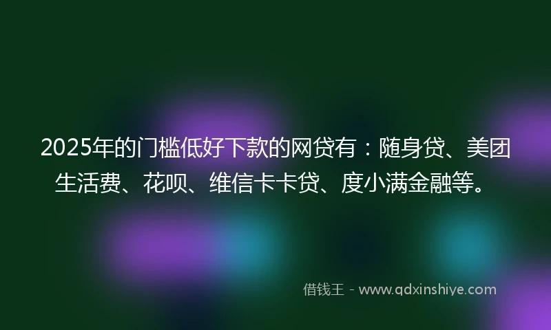 2025年的门槛低好下款的网贷有：随身贷、美团生活费、花呗、维信卡卡贷、度小满金融等。