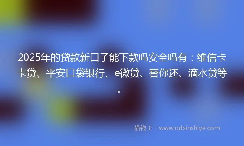 2025年的贷款新口子能下款吗安全吗有：维信卡卡贷、平安口袋银行、e微贷、替你还、滴水贷等。