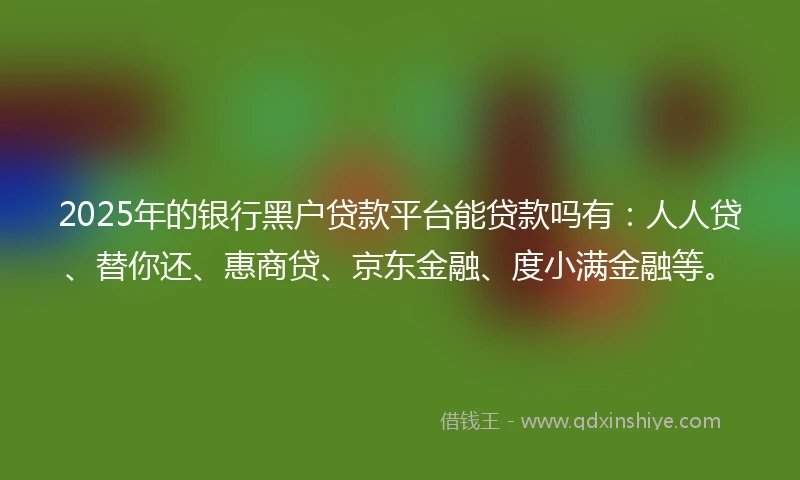 2025年的银行黑户贷款平台能贷款吗有：人人贷、替你还、惠商贷、京东金融、度小满金融等。