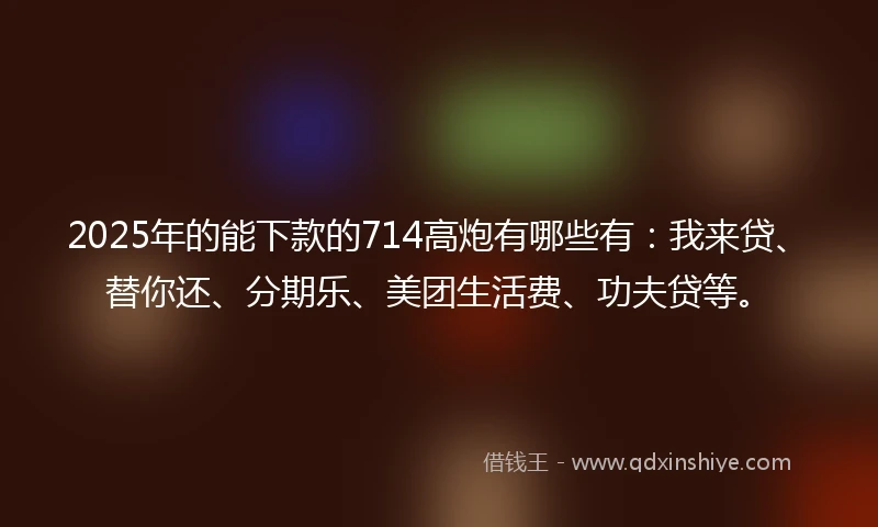 2025年的能下款的714高炮有哪些有：我来贷、替你还、分期乐、美团生活费、功夫贷等。