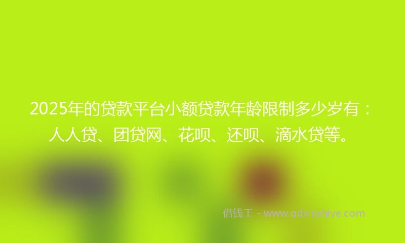 2025年的贷款平台小额贷款年龄限制多少岁有：人人贷、团贷网、花呗、还呗、滴水贷等。