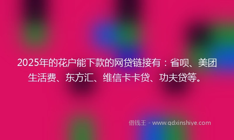 2025年的花户能下款的网贷链接有：省呗、美团生活费、东方汇、维信卡卡贷、功夫贷等。