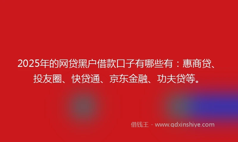 2025年的网贷黑户借款口子有哪些有：惠商贷、投友圈、快贷通、京东金融、功夫贷等。