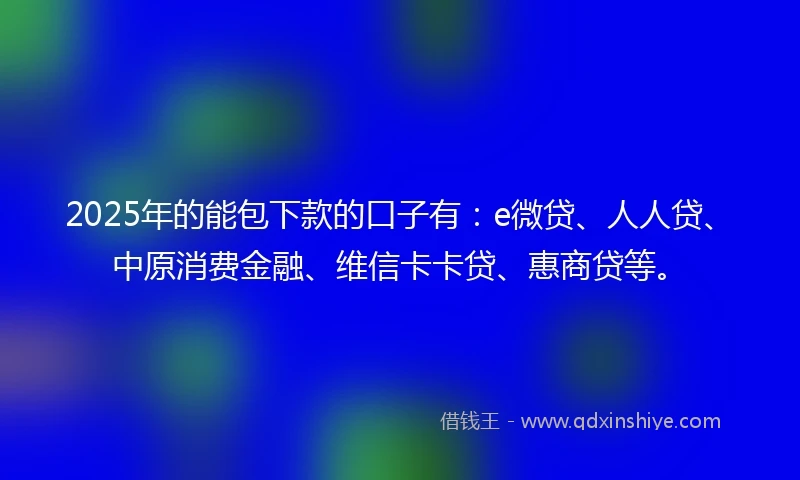 2025年的能包下款的口子有：e微贷、人人贷、中原消费金融、维信卡卡贷、惠商贷等。