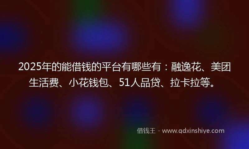 2025年的能借钱的平台有哪些有：融逸花、美团生活费、小花钱包、51人品贷、拉卡拉等。