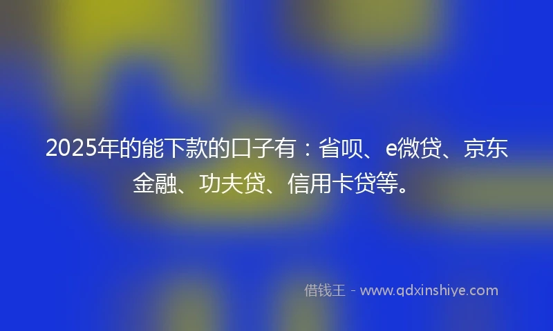 2025年的能下款的口子有：省呗、e微贷、京东金融、功夫贷、信用卡贷等。