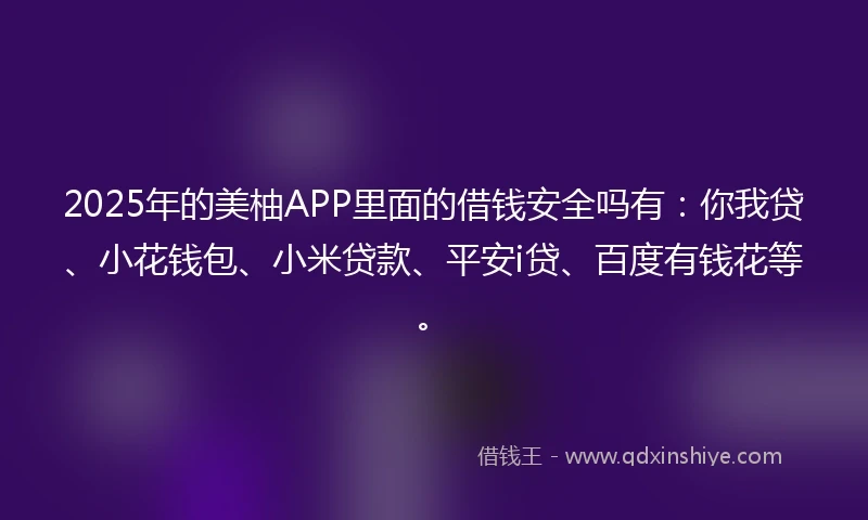 2025年的美柚APP里面的借钱安全吗有：你我贷、小花钱包、小米贷款、平安i贷、百度有钱花等。