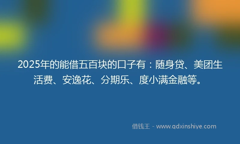2025年的能借五百块的口子有：随身贷、美团生活费、安逸花、分期乐、度小满金融等。