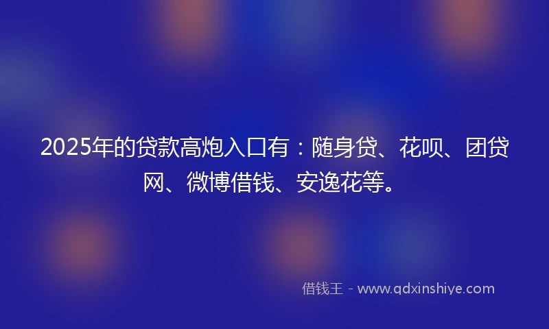 2025年的贷款高炮入口有：随身贷、花呗、团贷网、微博借钱、安逸花等。