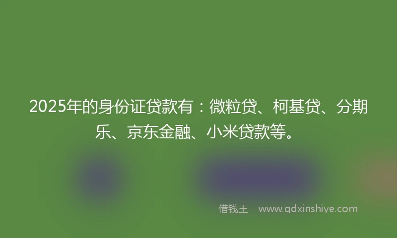 2025年的身份证贷款有：微粒贷、柯基贷、分期乐、京东金融、小米贷款等。