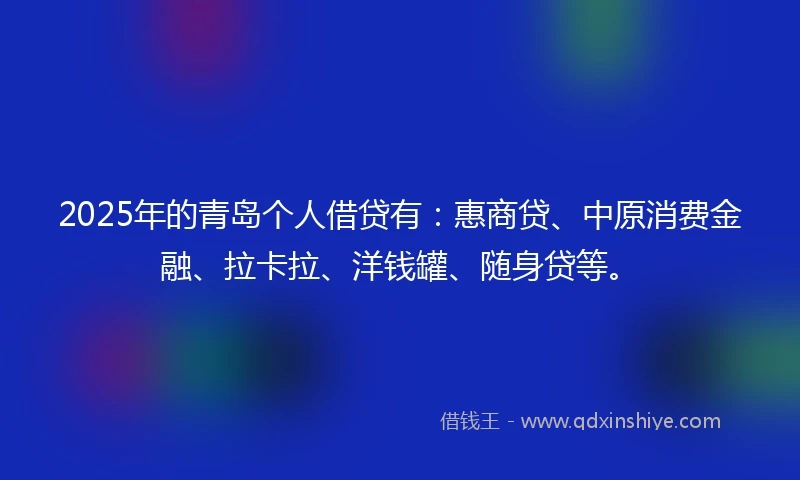 2025年的青岛个人借贷有：惠商贷、中原消费金融、拉卡拉、洋钱罐、随身贷等。